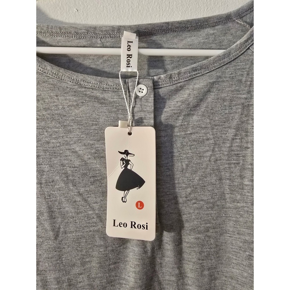 Leo Rosi Womens Heather Gray Henley Short Sleeve Raglan Top Size Large NWT - Picture 5 of 9